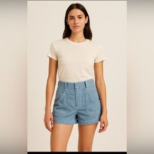 Loft Blue Denim Tie Front Pocket Shorts.   Size-0